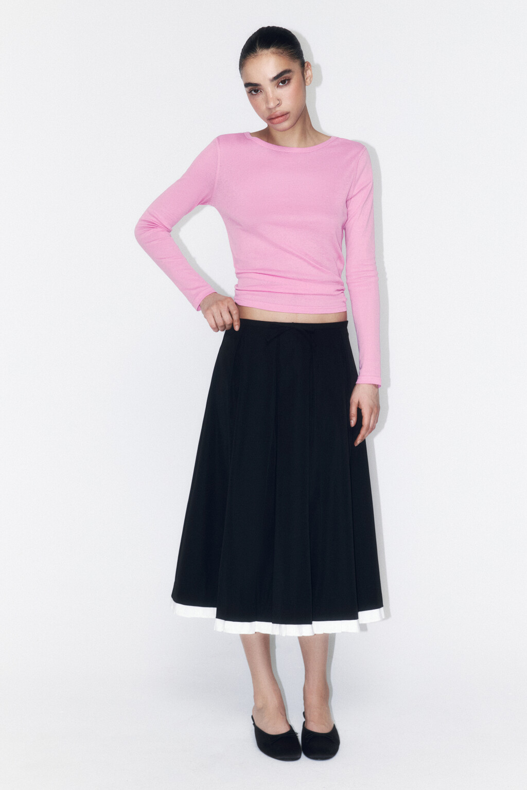 Лонгслив из тонкого хлопкового трикотажа - цвет розовый - 4