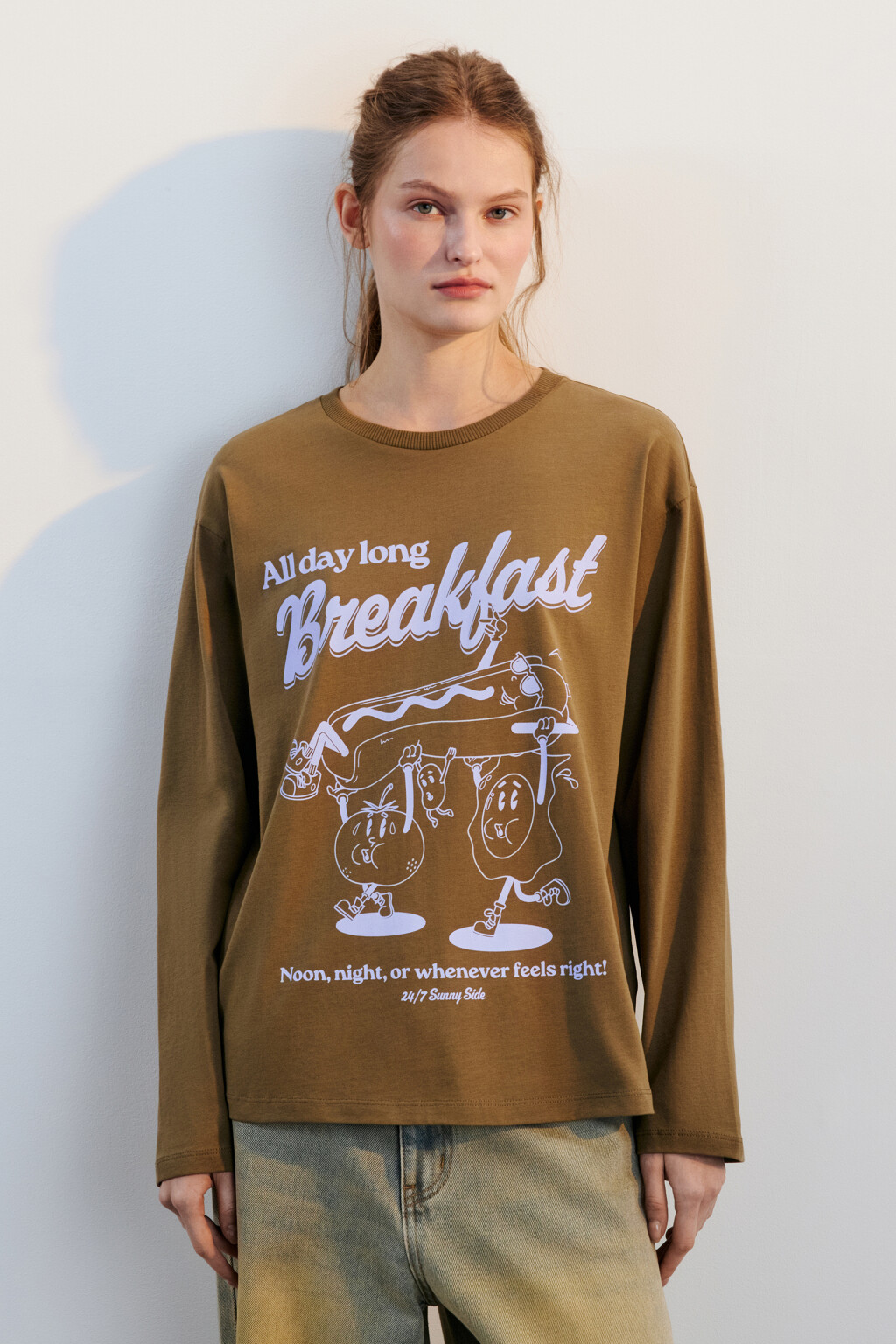 Лонгслив хлопковый с принтом - цвет зеленый - 2