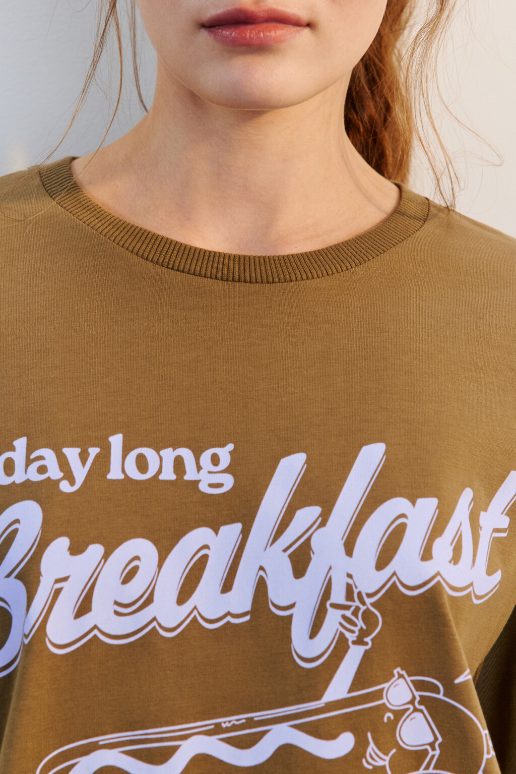 Лонгслив хлопковый с принтом - цвет зеленый - 5