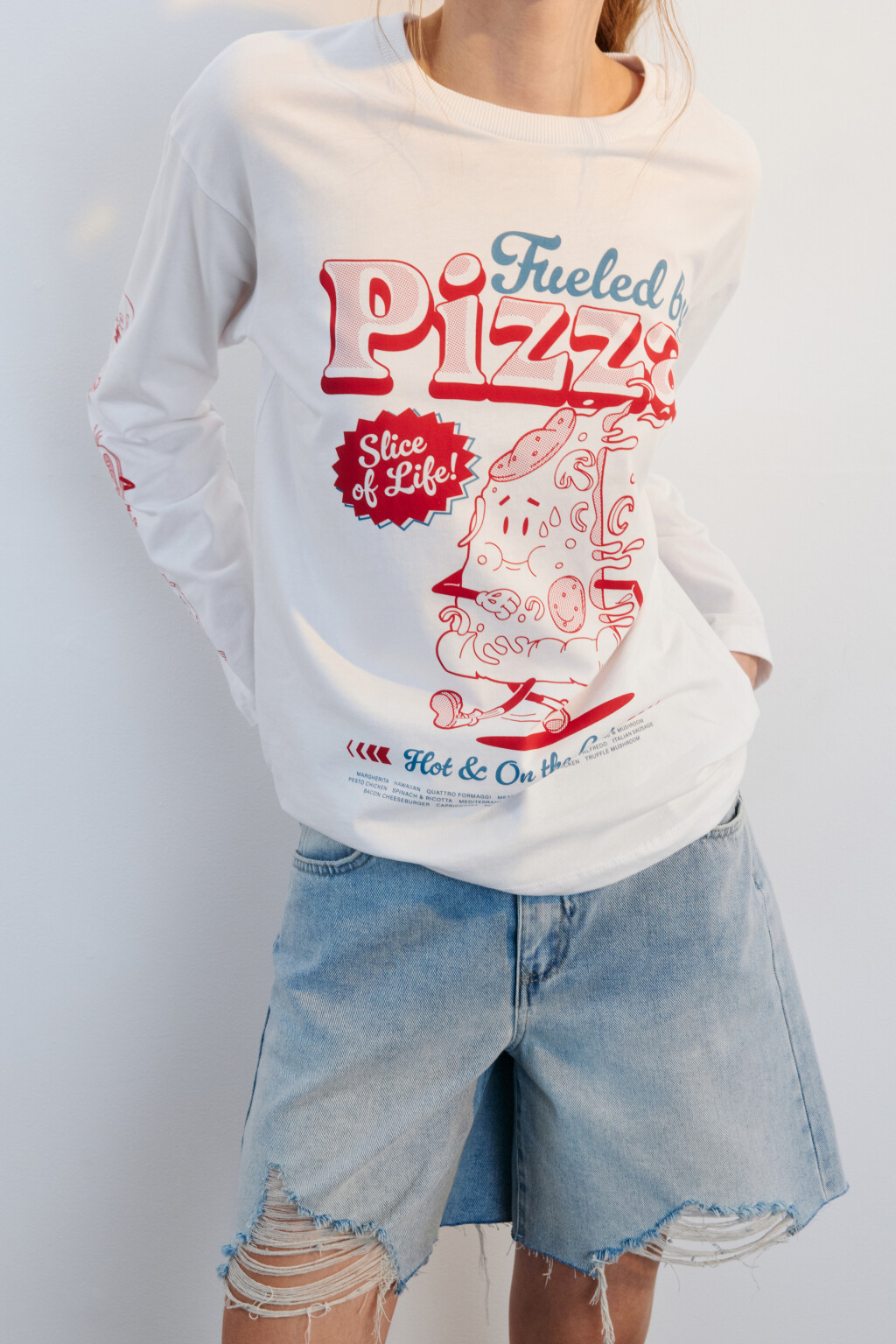 Лонгслив хлопковый с принтом - цвет белый - 1