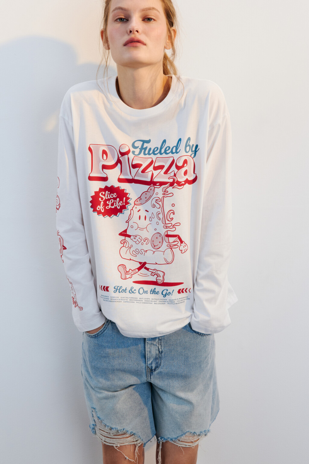 Лонгслив хлопковый с принтом - цвет белый - 2