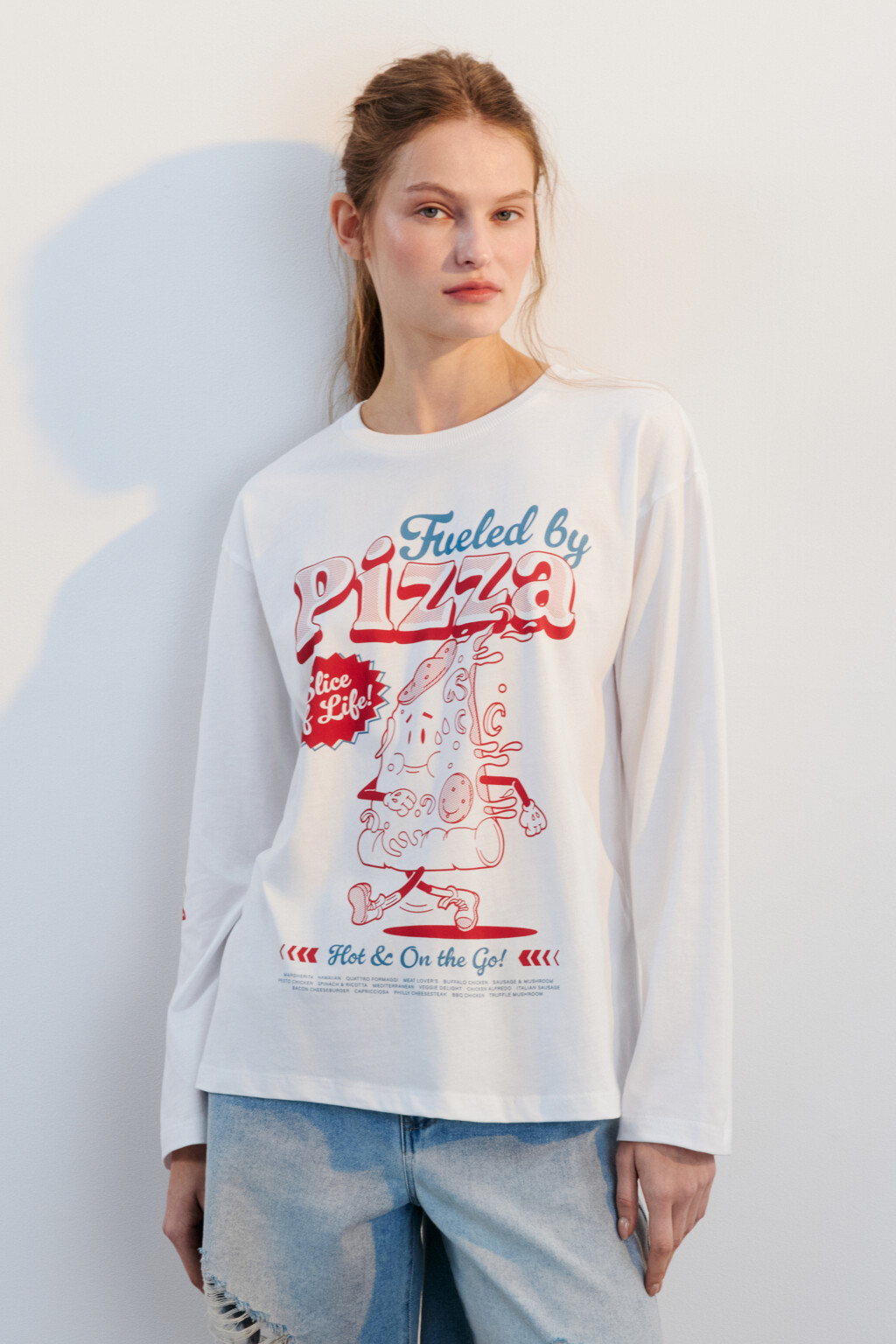 Лонгслив хлопковый с принтом - цвет белый - 3