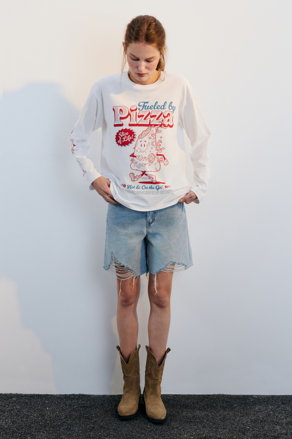 Лонгслив хлопковый с принтом - цвет белый - 5