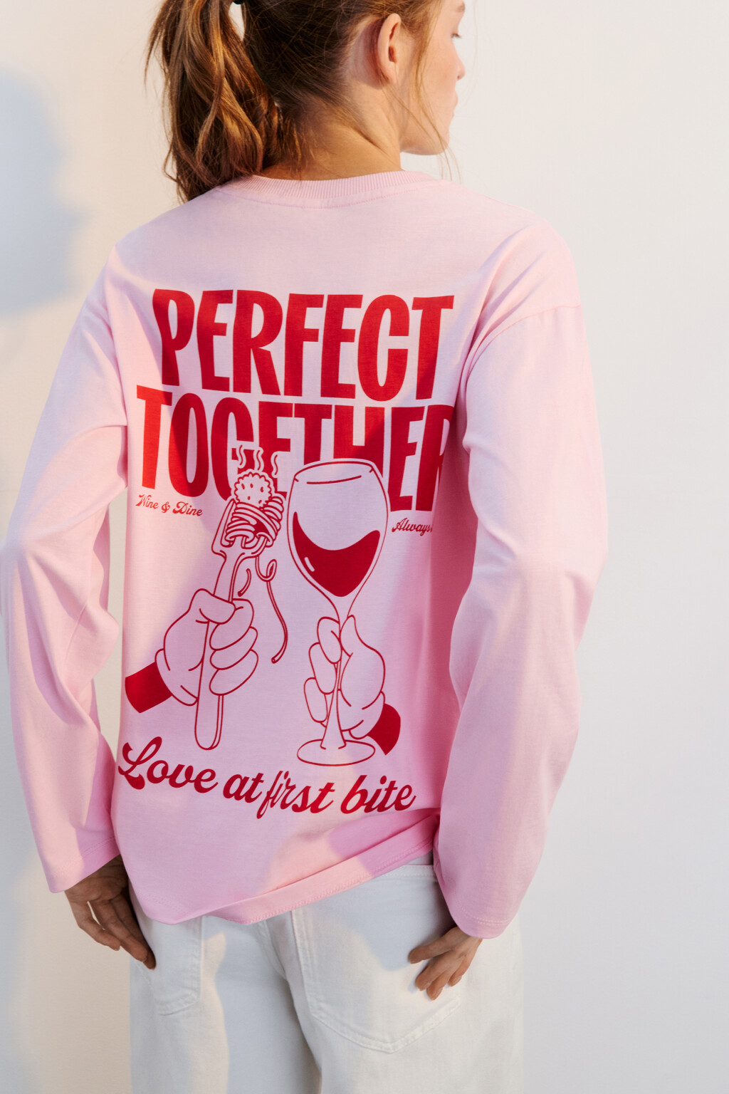 Лонгслив хлопковый с принтом - цвет розовый - 1