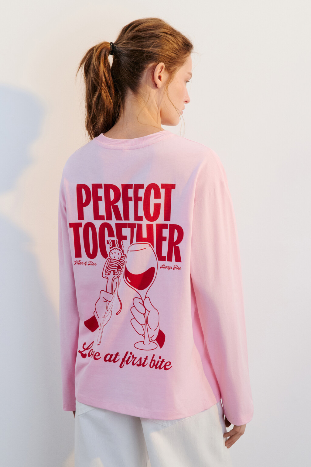 Лонгслив хлопковый с принтом - цвет розовый - 3