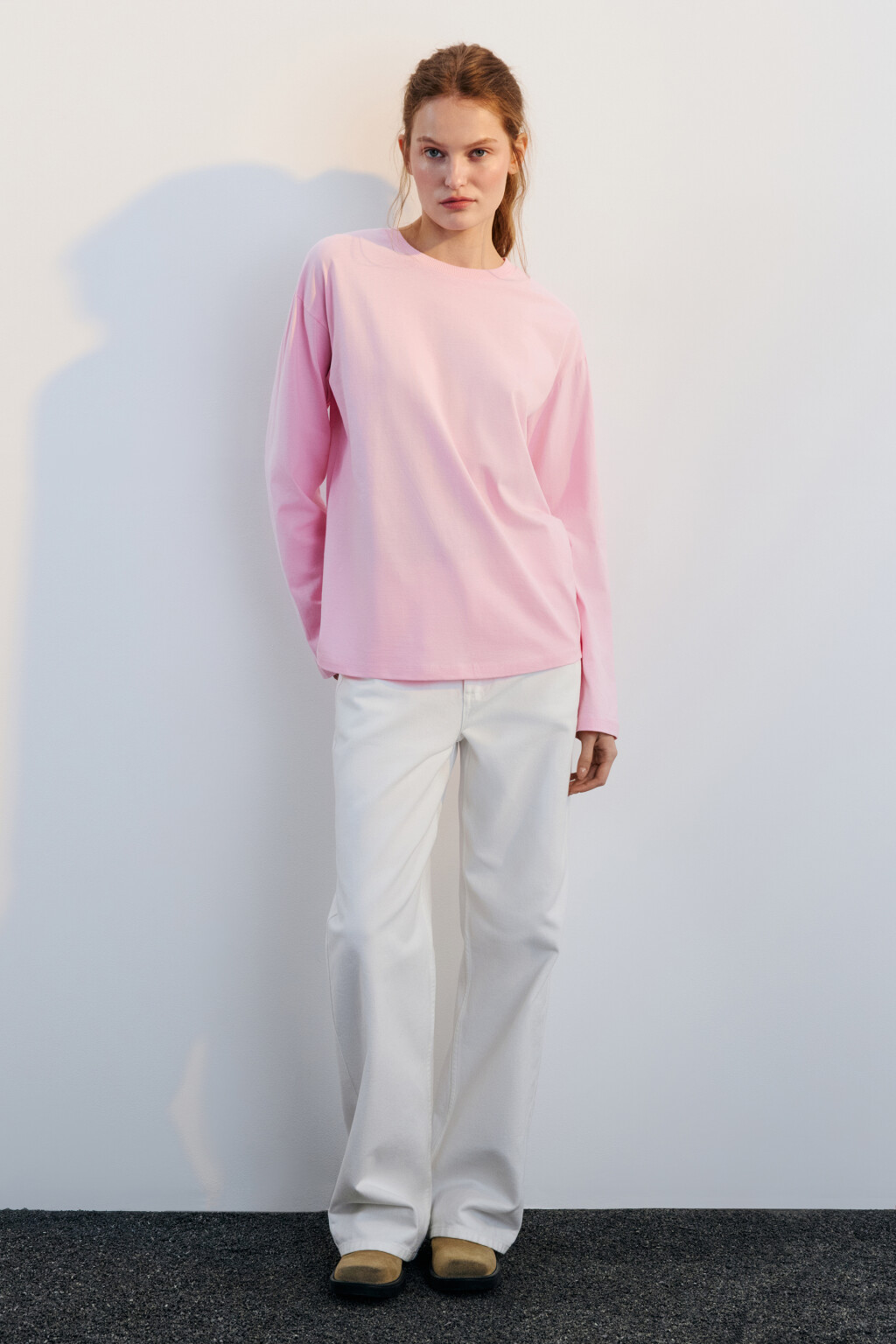 Лонгслив хлопковый с принтом - цвет розовый - 4