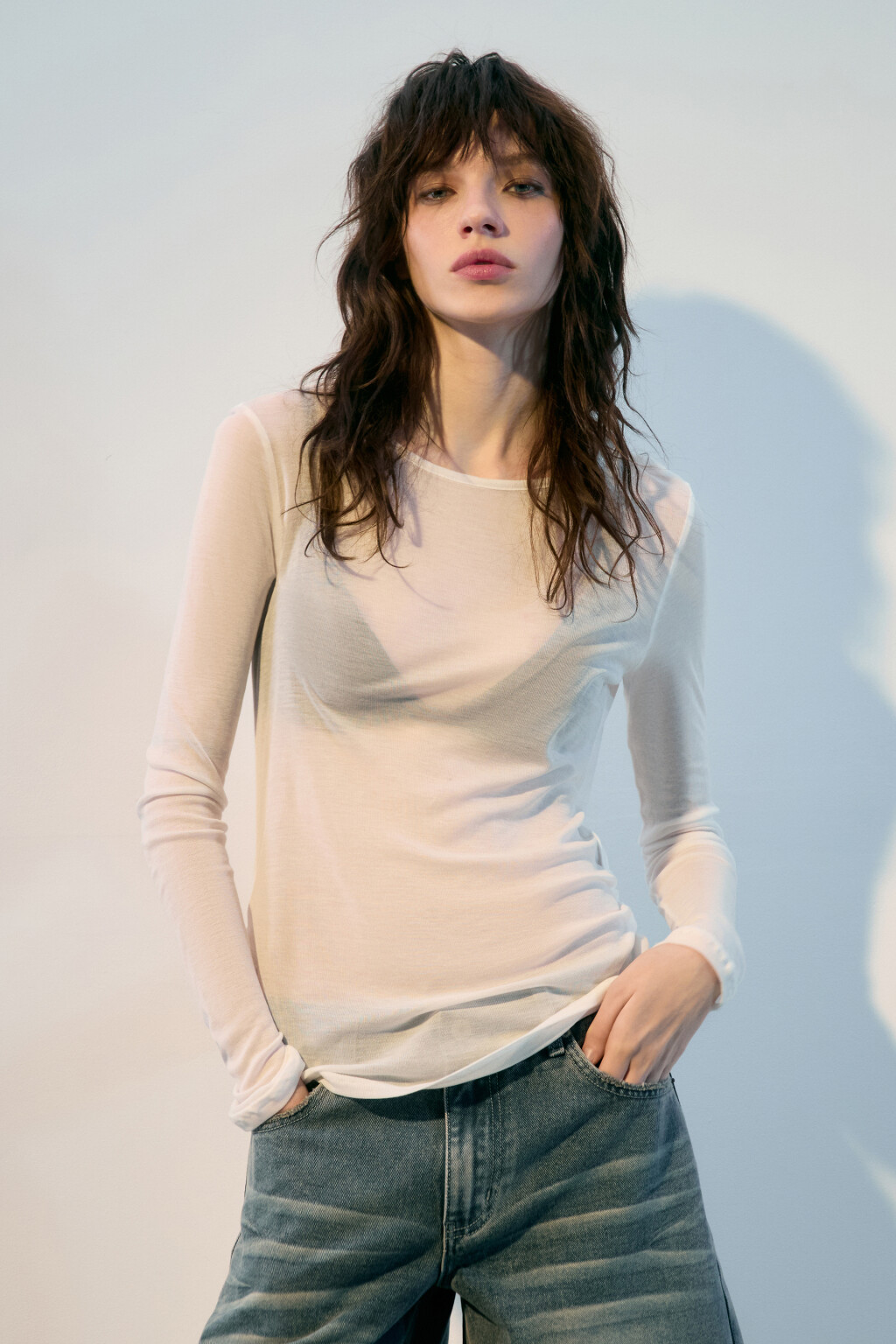 Лонгслив из лиоцелла с драпировками - цвет белый - 3