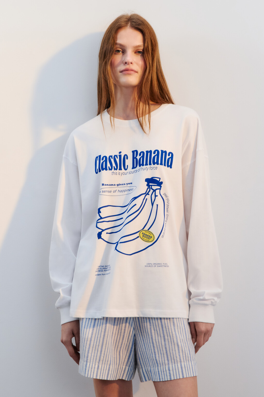 Лонгслив хлопковый с принтом - цвет белый - 2