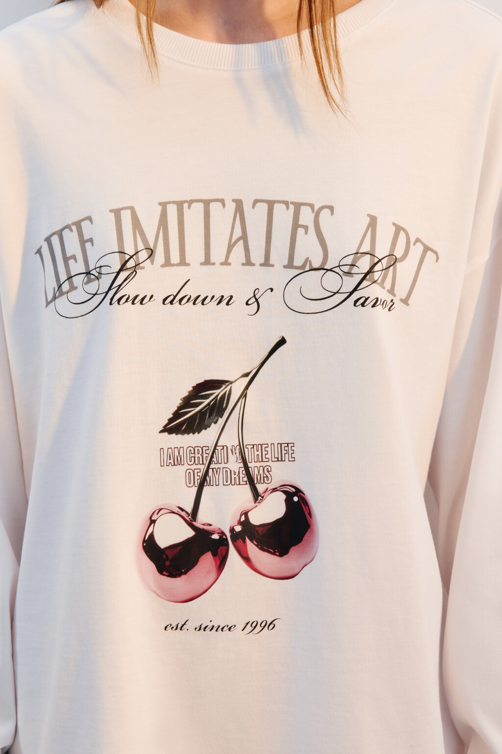 Лонгслив хлопковый с принтом - цвет бежевый - 5