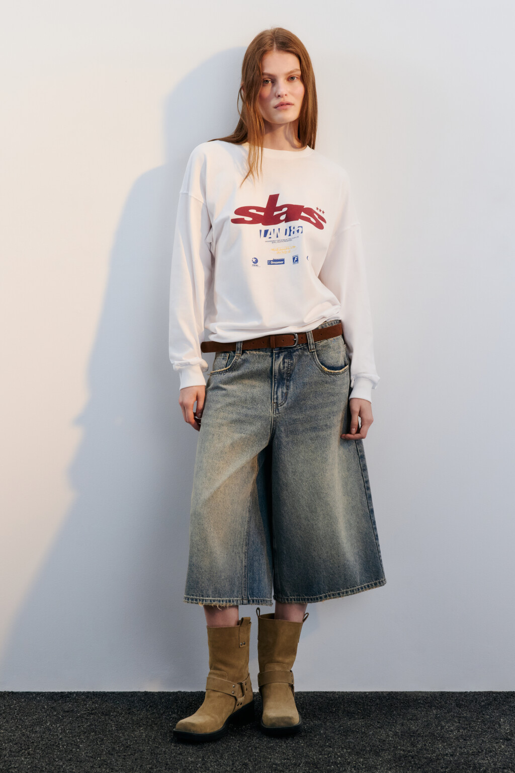 Лонгслив хлопковый с принтом - цвет белый - 4