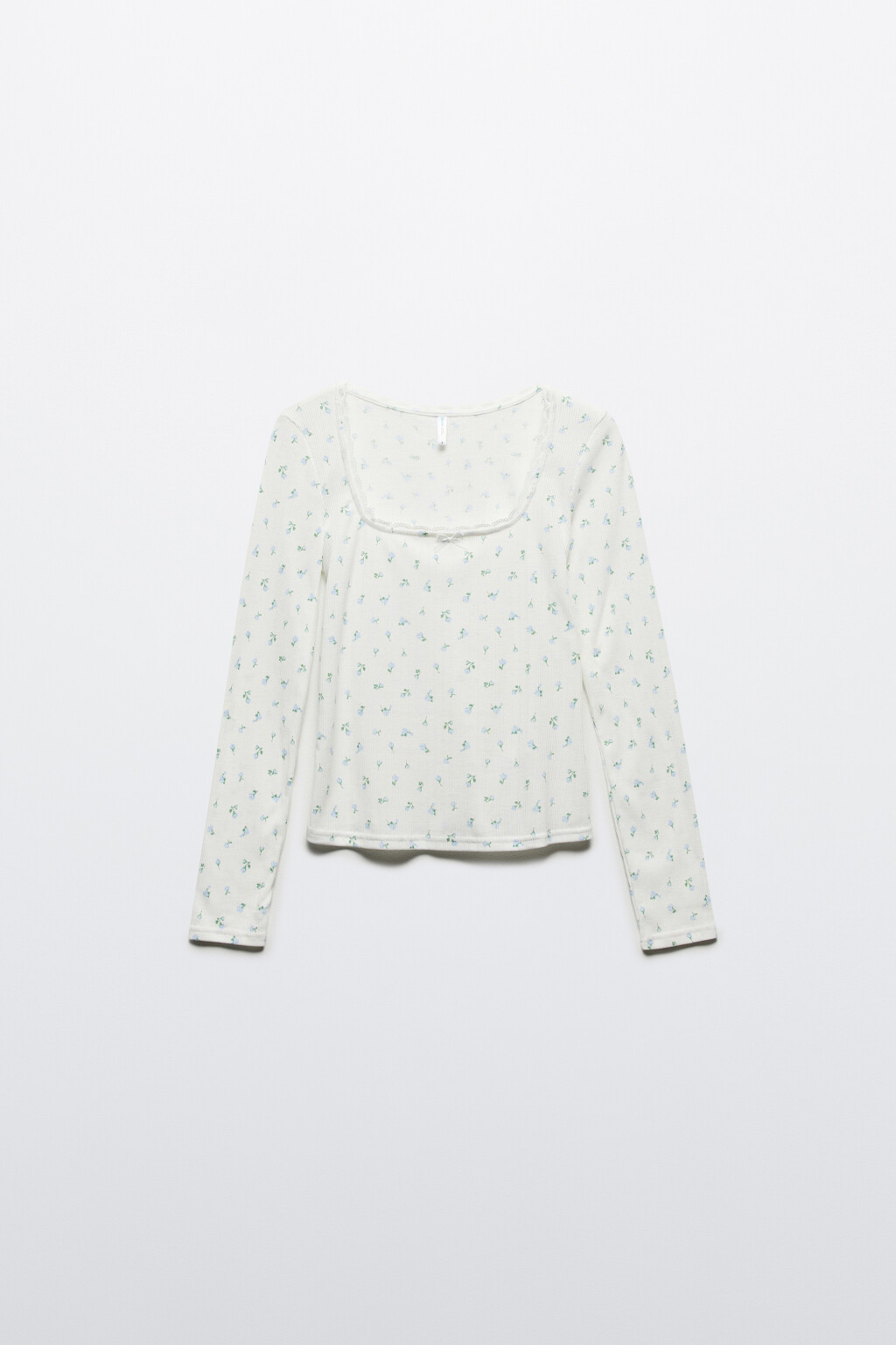 Лонгслив в рубчик с кружевом и бантиком - цвет белый - 7