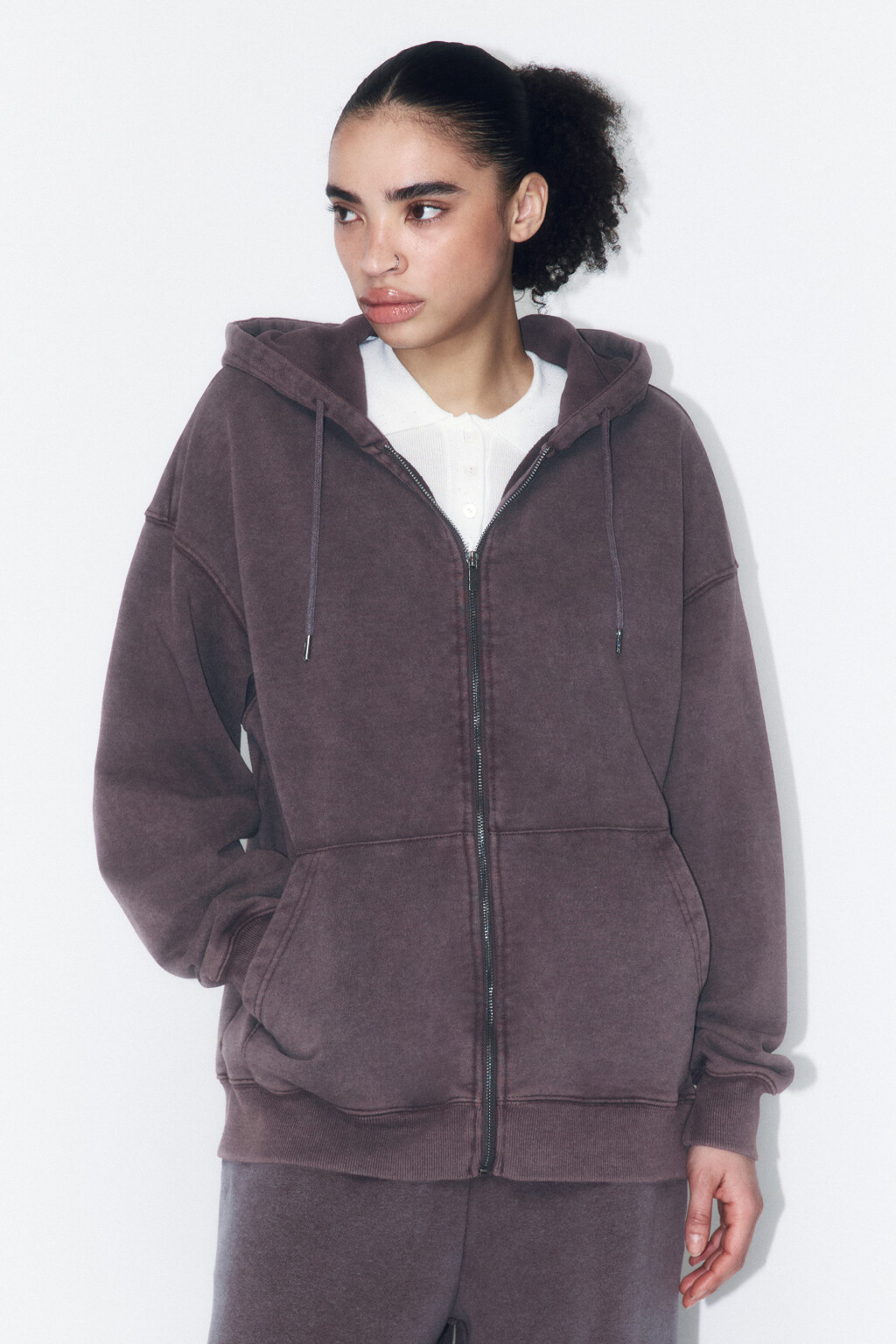 Худи-зипка из футера с вареным эффектом - цвет коричневый - 2