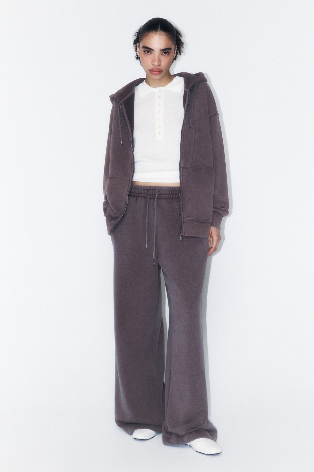 Худи-зипка из футера с вареным эффектом - цвет коричневый - 4