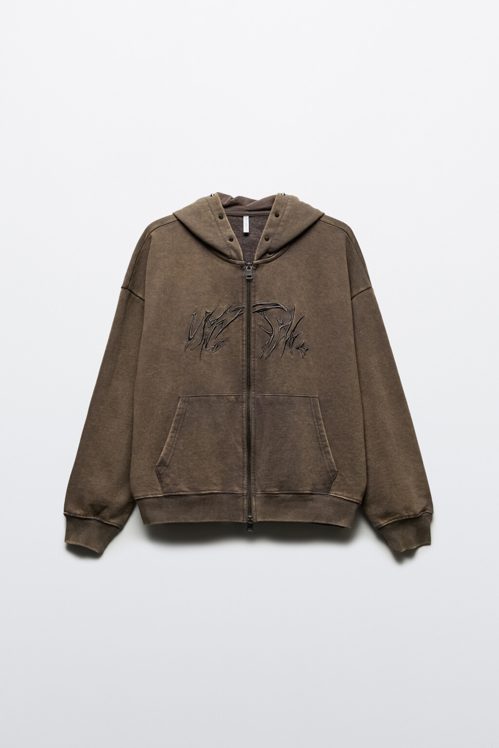 Худи-зипка с вареным эффектом и декором - цвет коричневый - 8