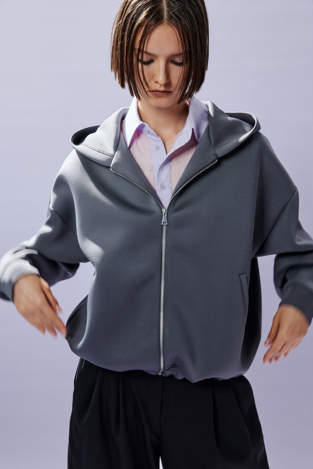 Худи-зипка из неопрена с капюшоном - цвет серый - 1