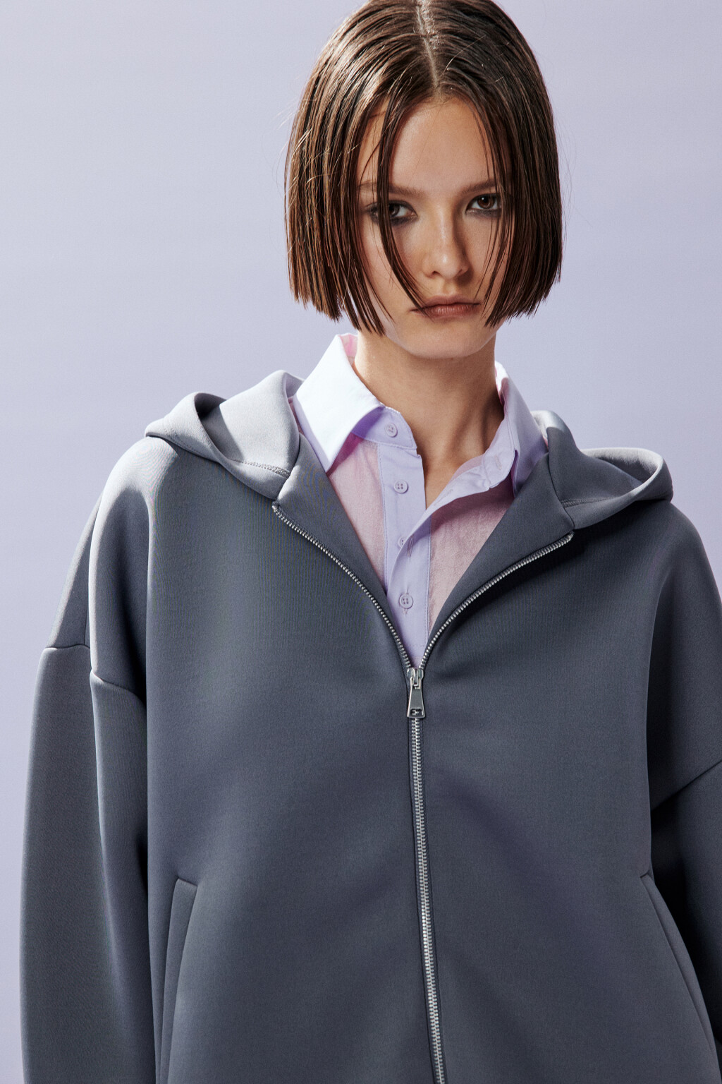 Худи-зипка из неопрена с капюшоном - цвет серый - 2