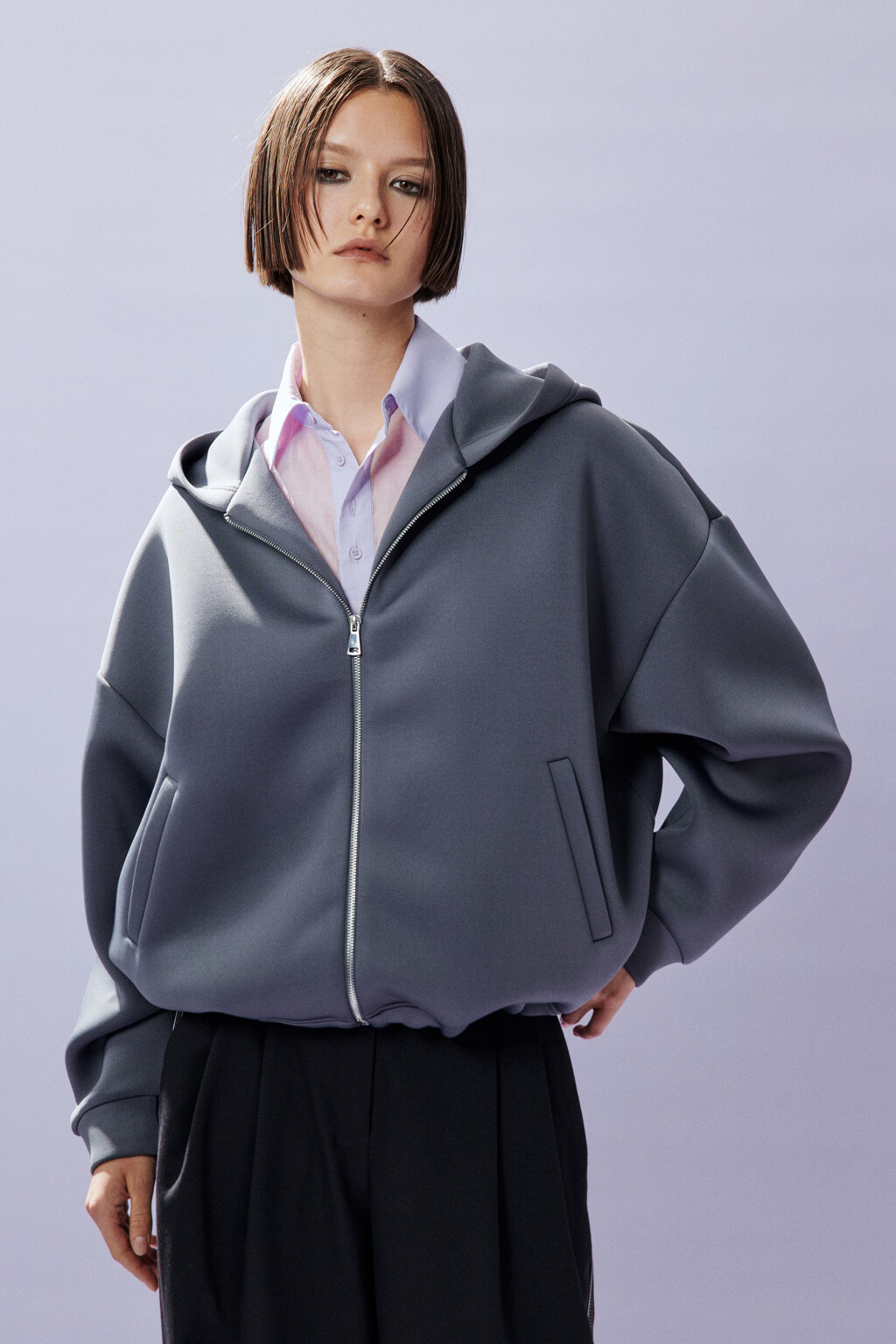 Худи-зипка из неопрена с капюшоном - цвет серый - 4