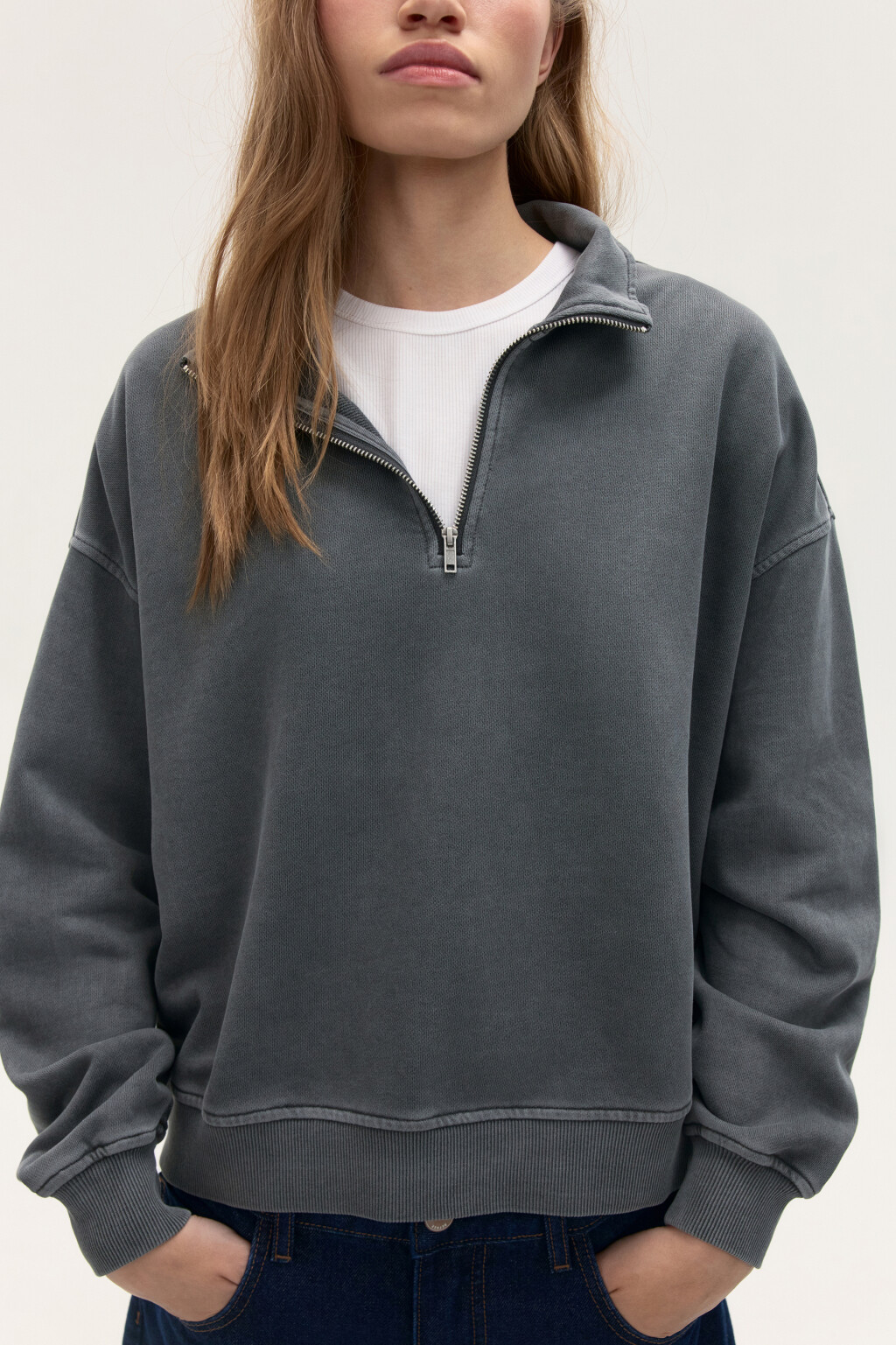 Толстовка half zip из футера - цвет серый - 1