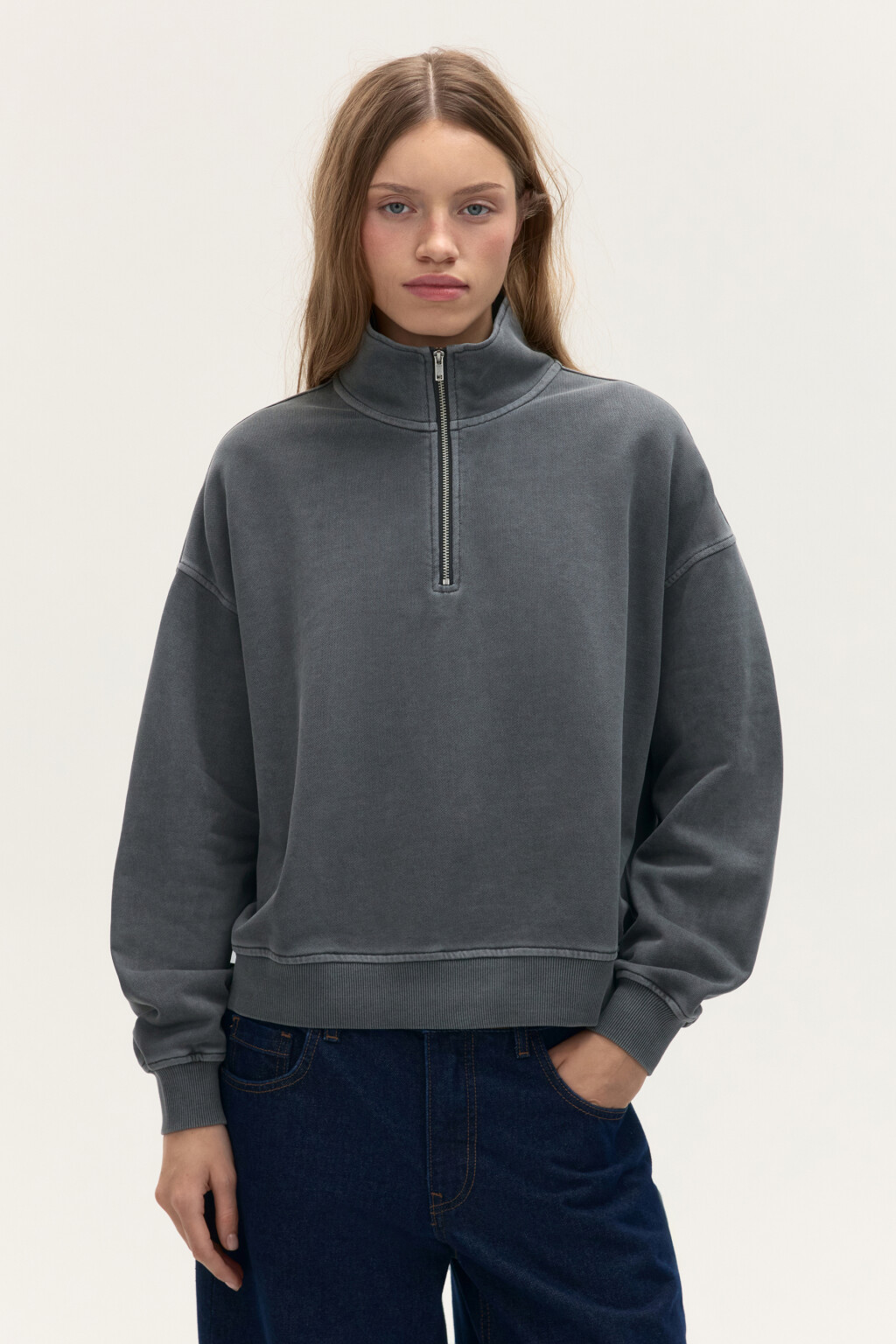 Толстовка half zip из футера - цвет серый - 2