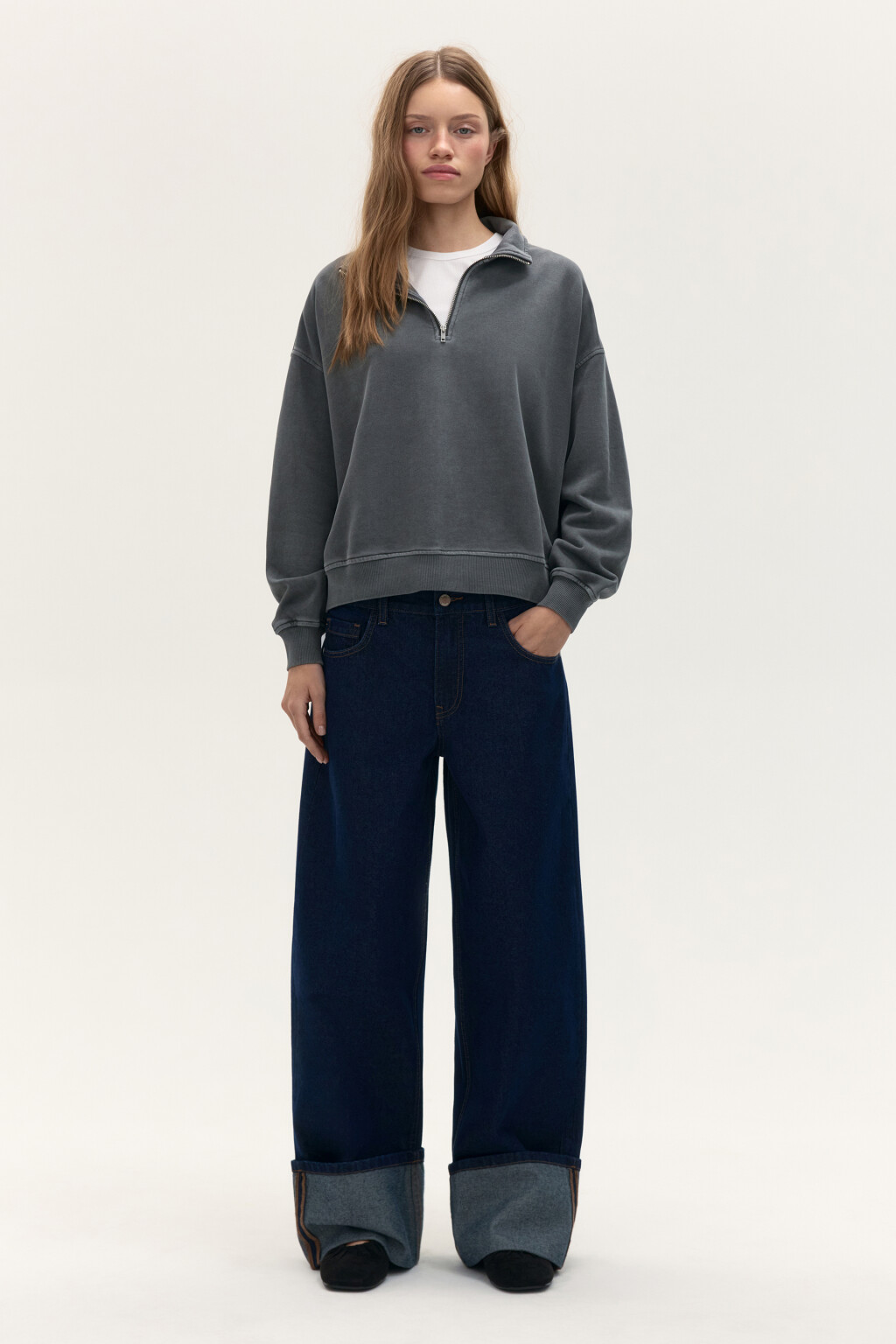 Толстовка half zip из футера - цвет серый - 4