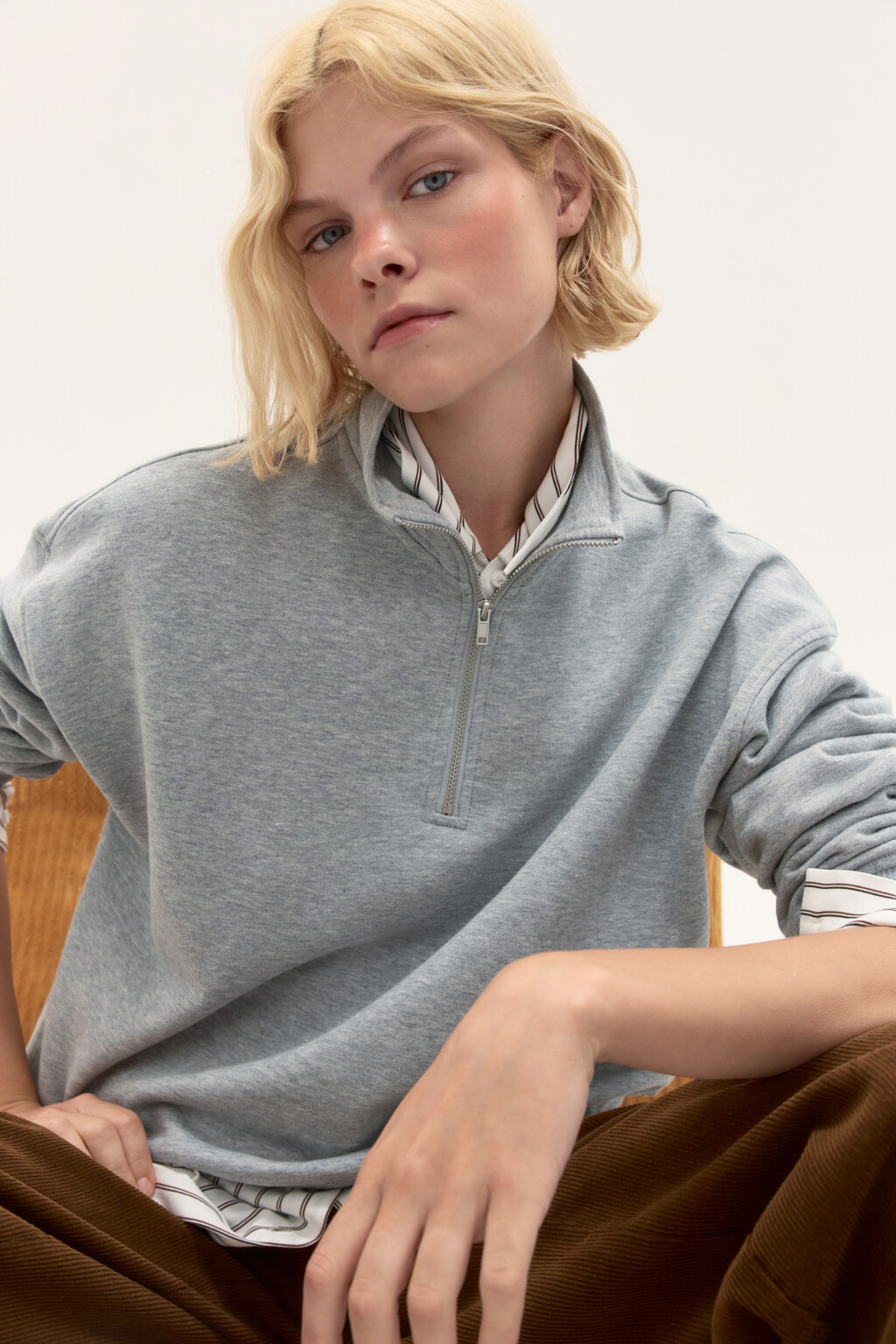Толстовка half zip из футера - цвет серый - 1