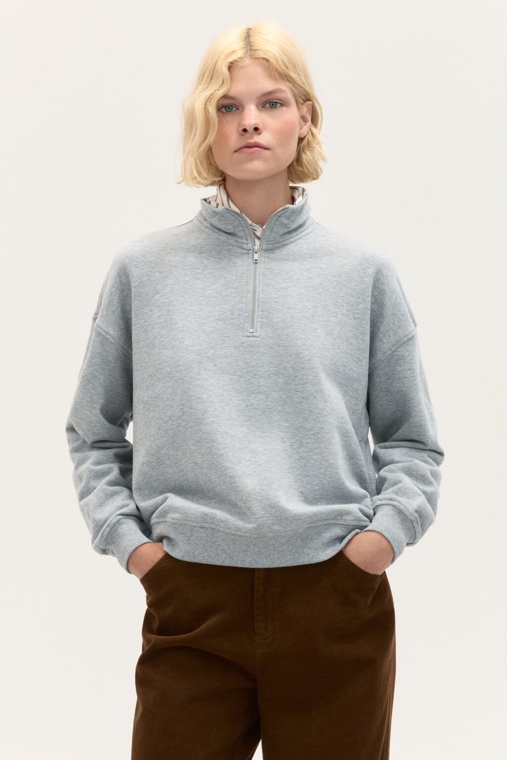 Толстовка half zip из футера - цвет серый - 3