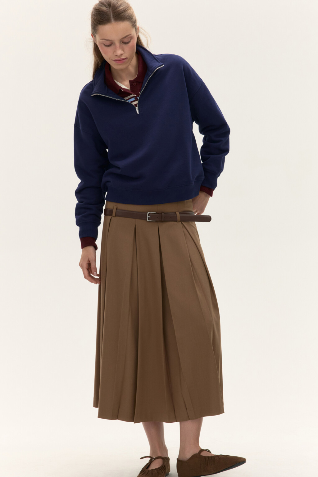 Толстовка half zip из футера - цвет синий - 1