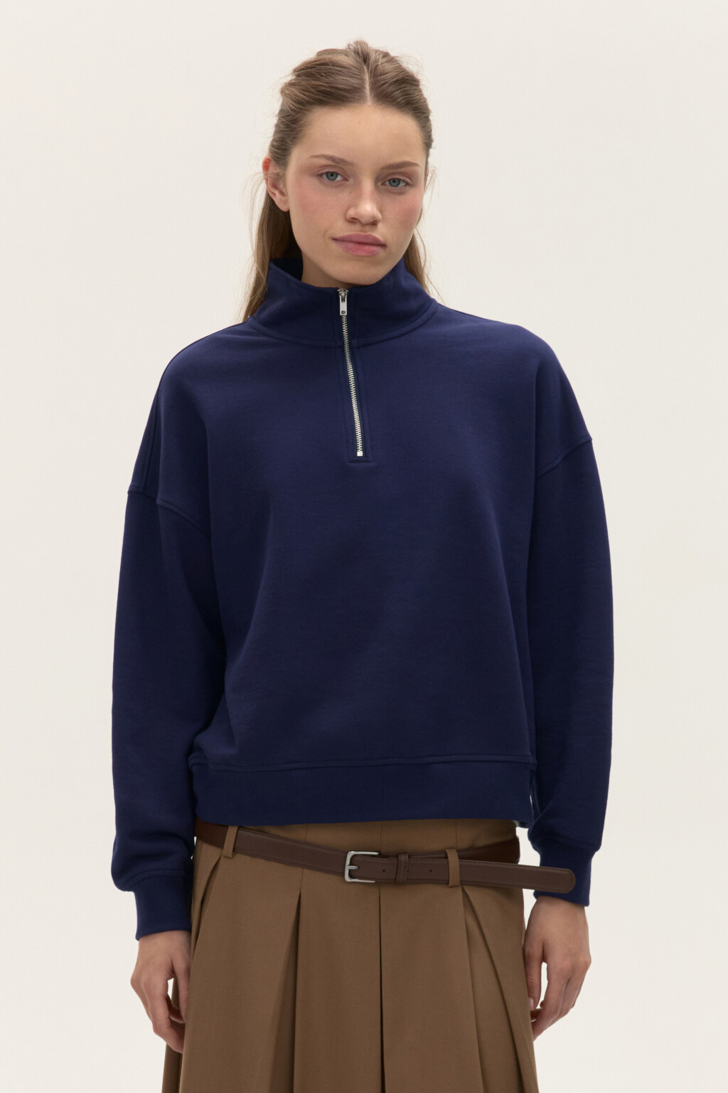 Толстовка half zip из футера - цвет синий - 2