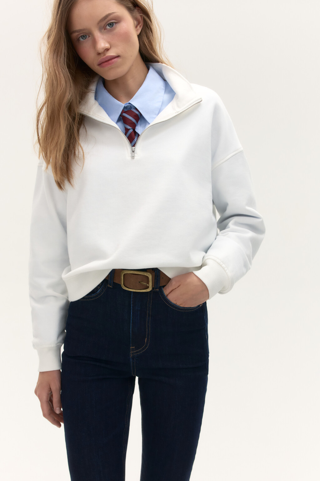 Толстовка half zip из футера - цвет молочный - 1