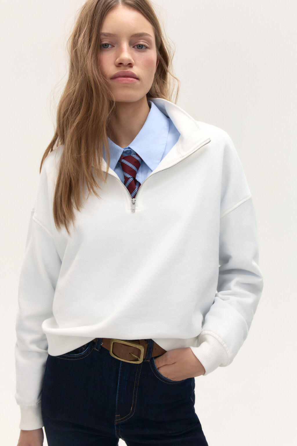 Толстовка half zip из футера - цвет молочный - 2