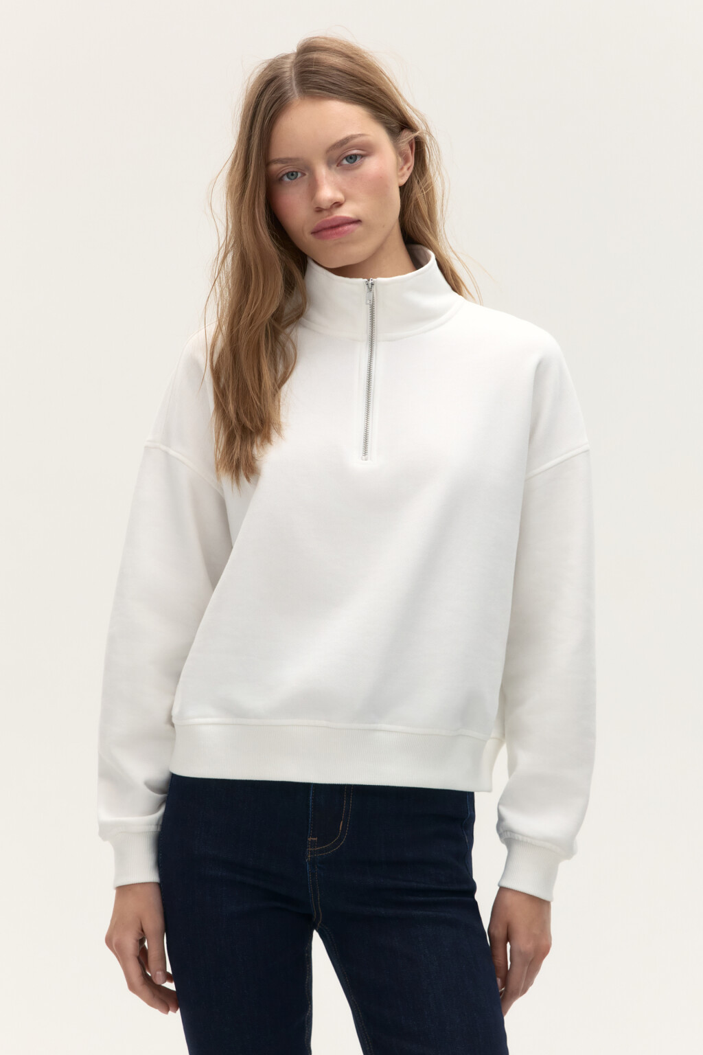 Толстовка half zip из футера - цвет молочный - 4