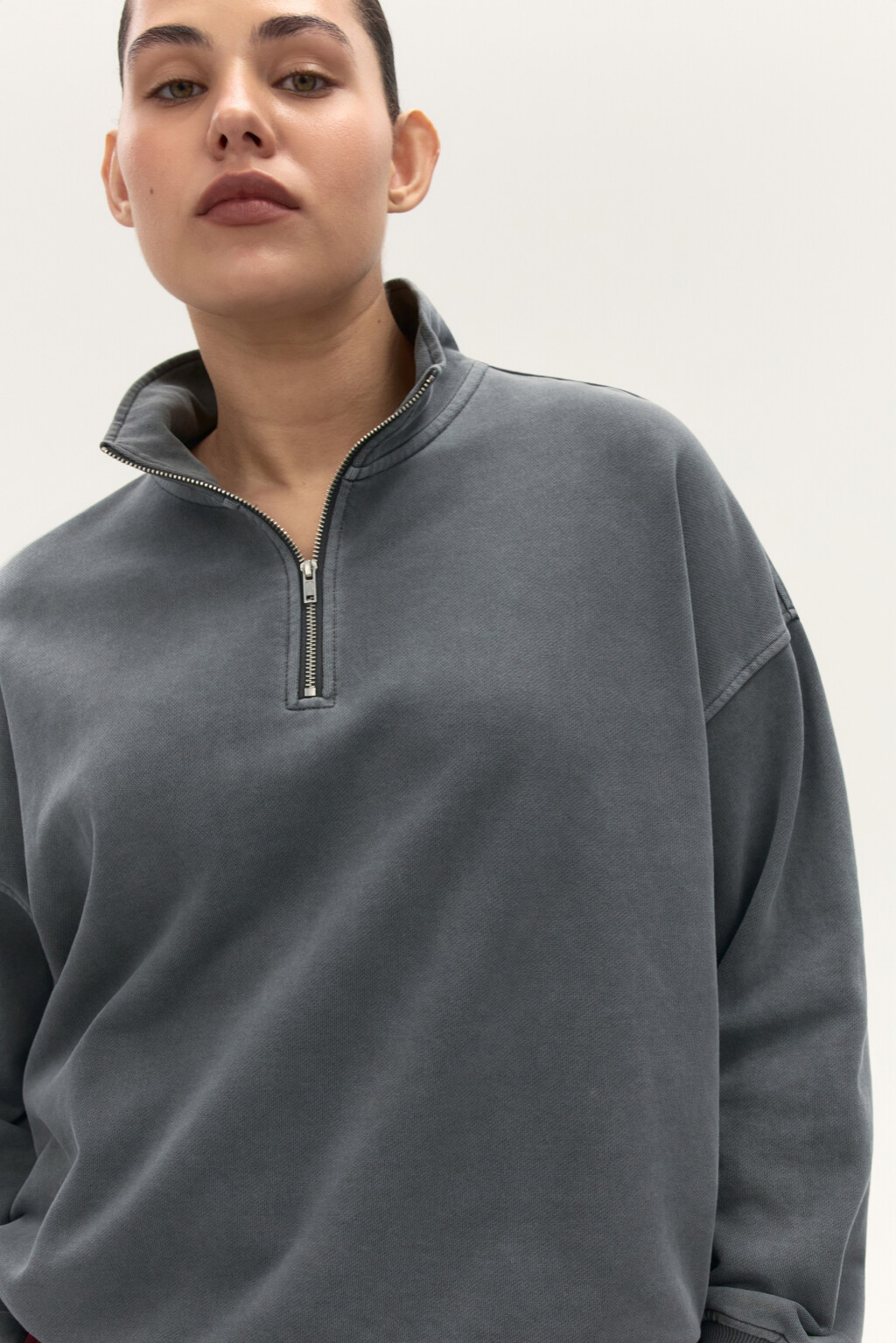 Толстовка half zip из футера - цвет серый - 2