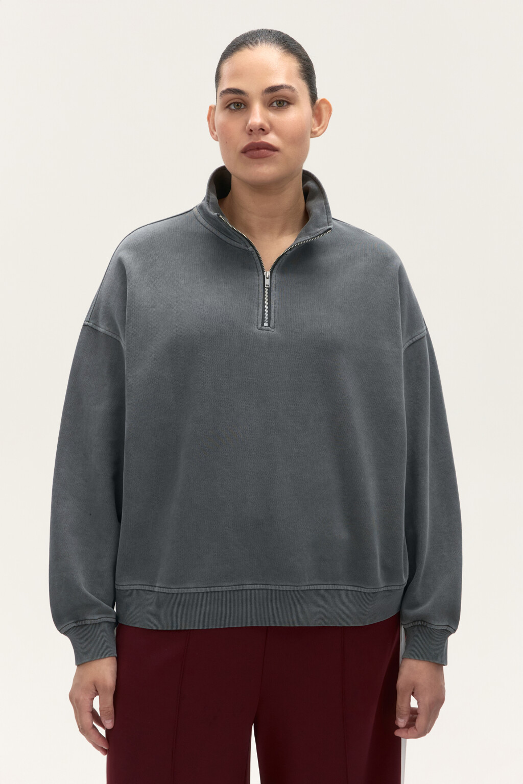 Толстовка half zip из футера - цвет серый - 3