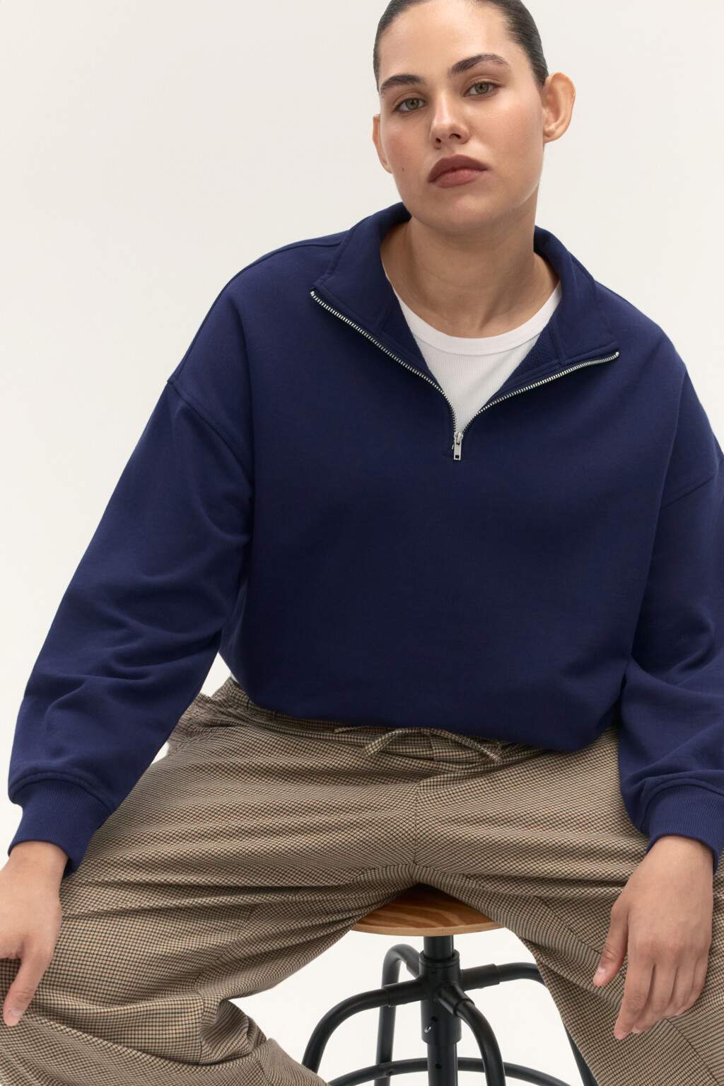 Толстовка half zip из футера - цвет синий - 1