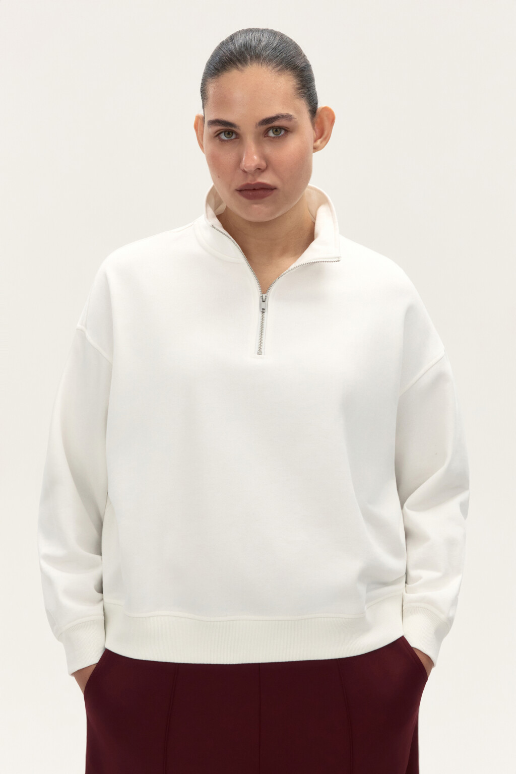 Толстовка half zip из футера - цвет молочный - 2