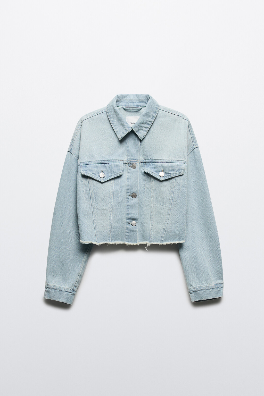 Куртка джинсовая укороченная с открытыми срезами - цвет голубой - 9