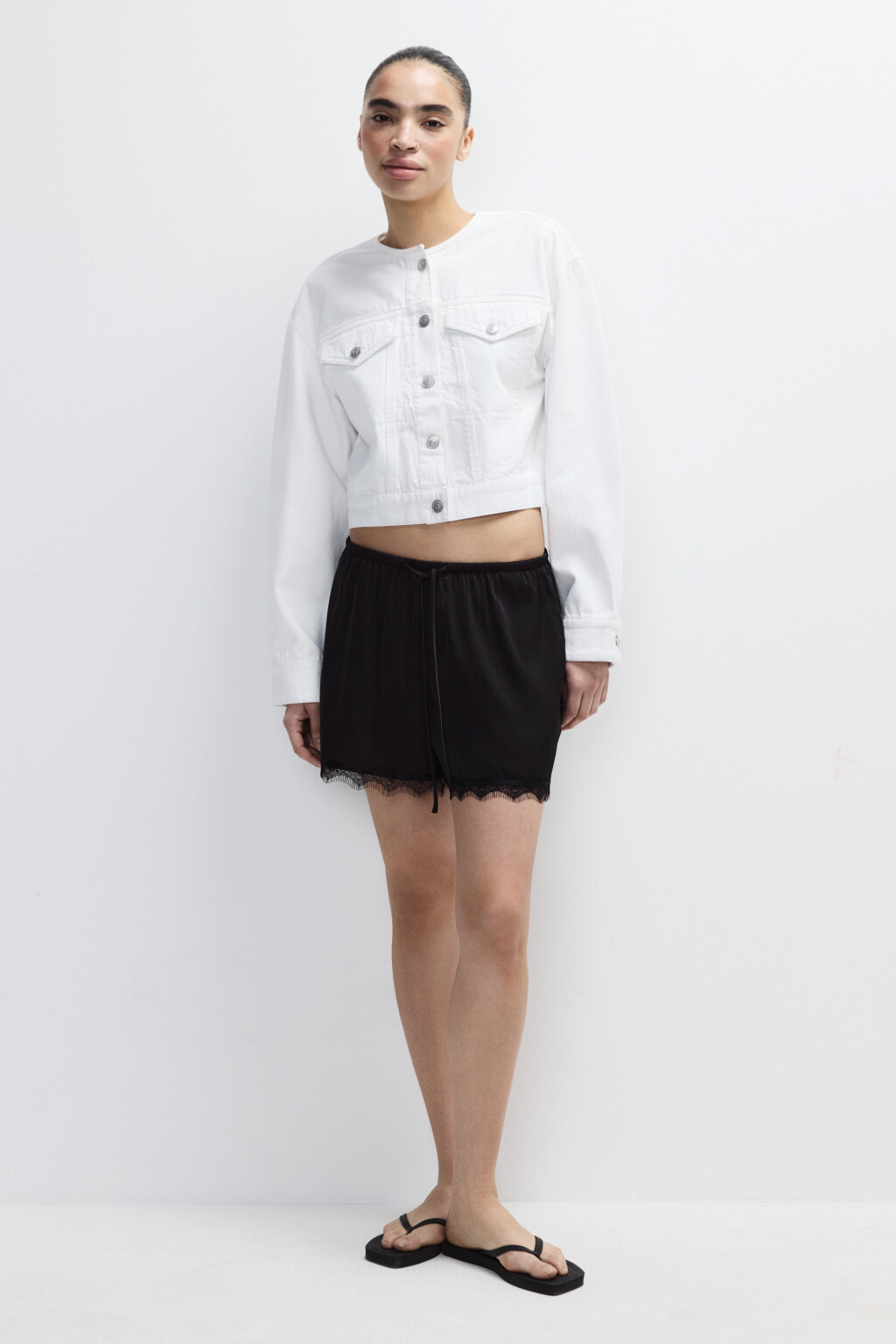 Куртка джинсовая с круглым вырезом - цвет белый - 4