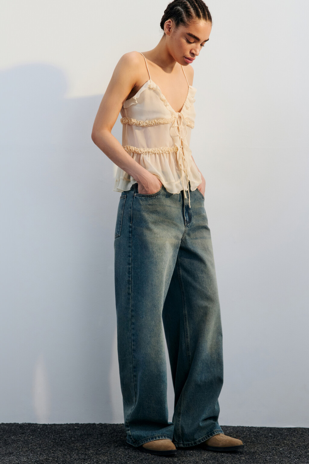 Джинсы baggy fit с тинтованным окрашиванием - цвет синий - 3