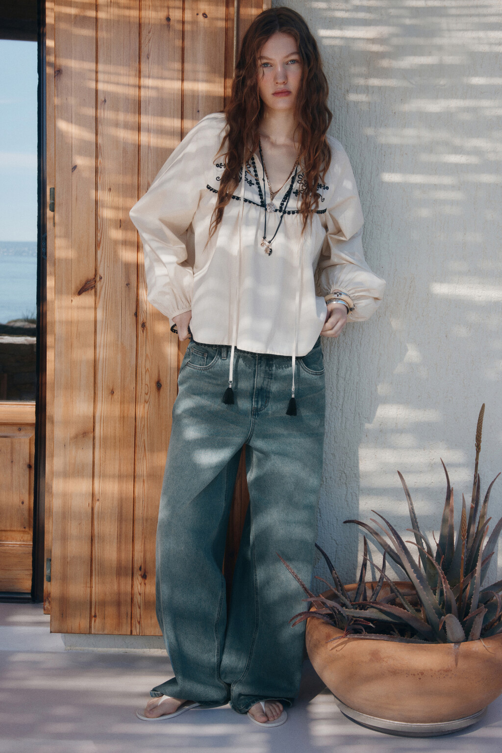 Джинсы baggy fit с тинтованным окрашиванием - цвет синий - 1