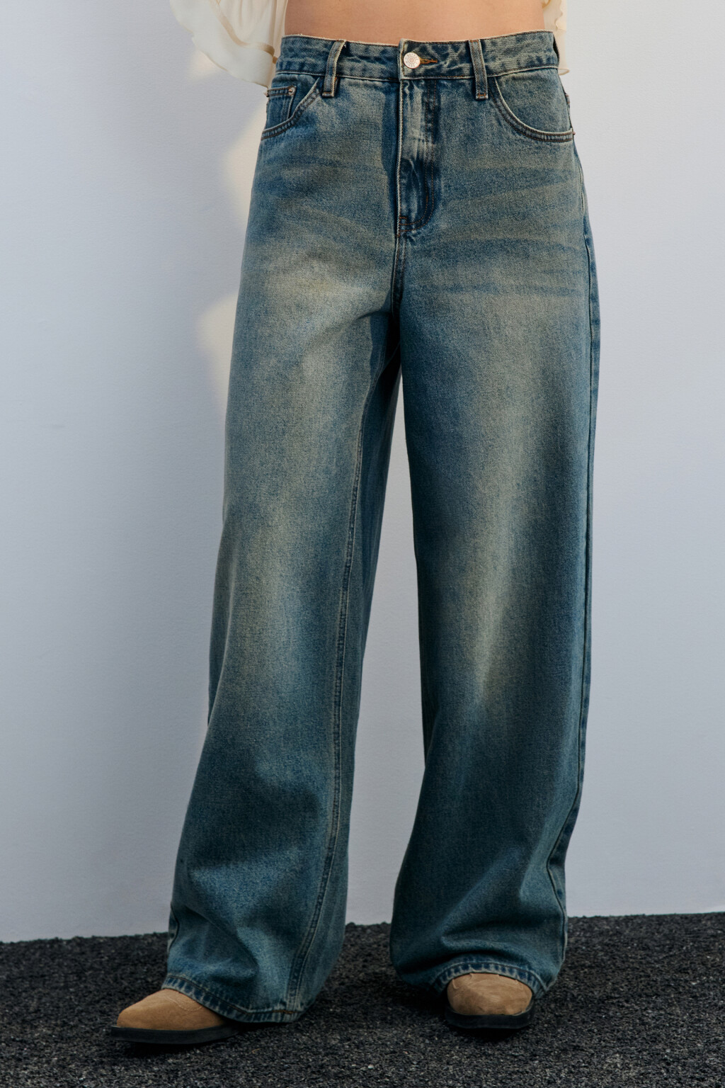 Джинсы baggy fit с тинтованным окрашиванием - цвет синий - 4