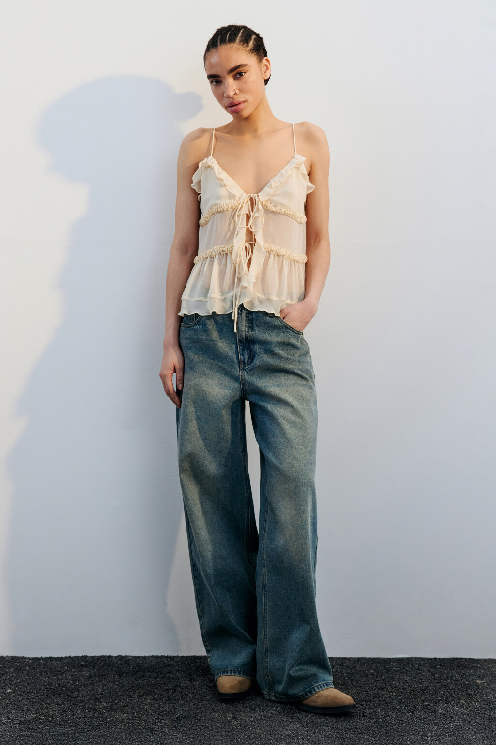 Джинсы baggy fit с тинтованным окрашиванием - цвет синий - 6