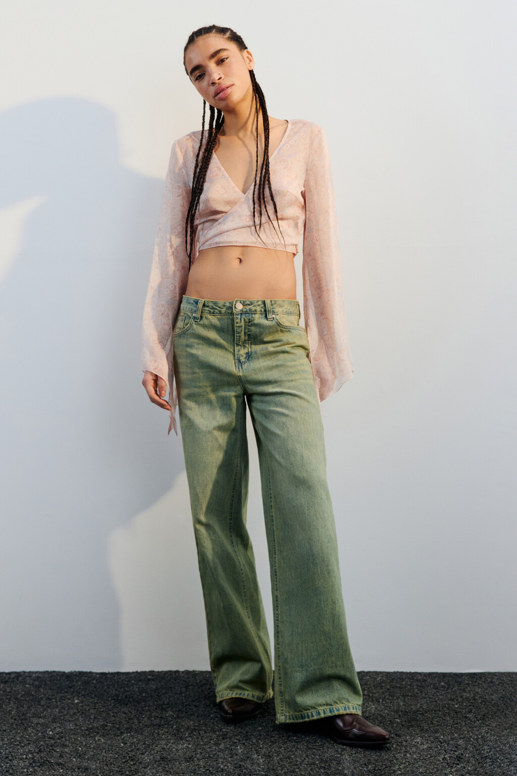 Джинсы широкие с тинтованным окрашиванием - цвет синий - 1