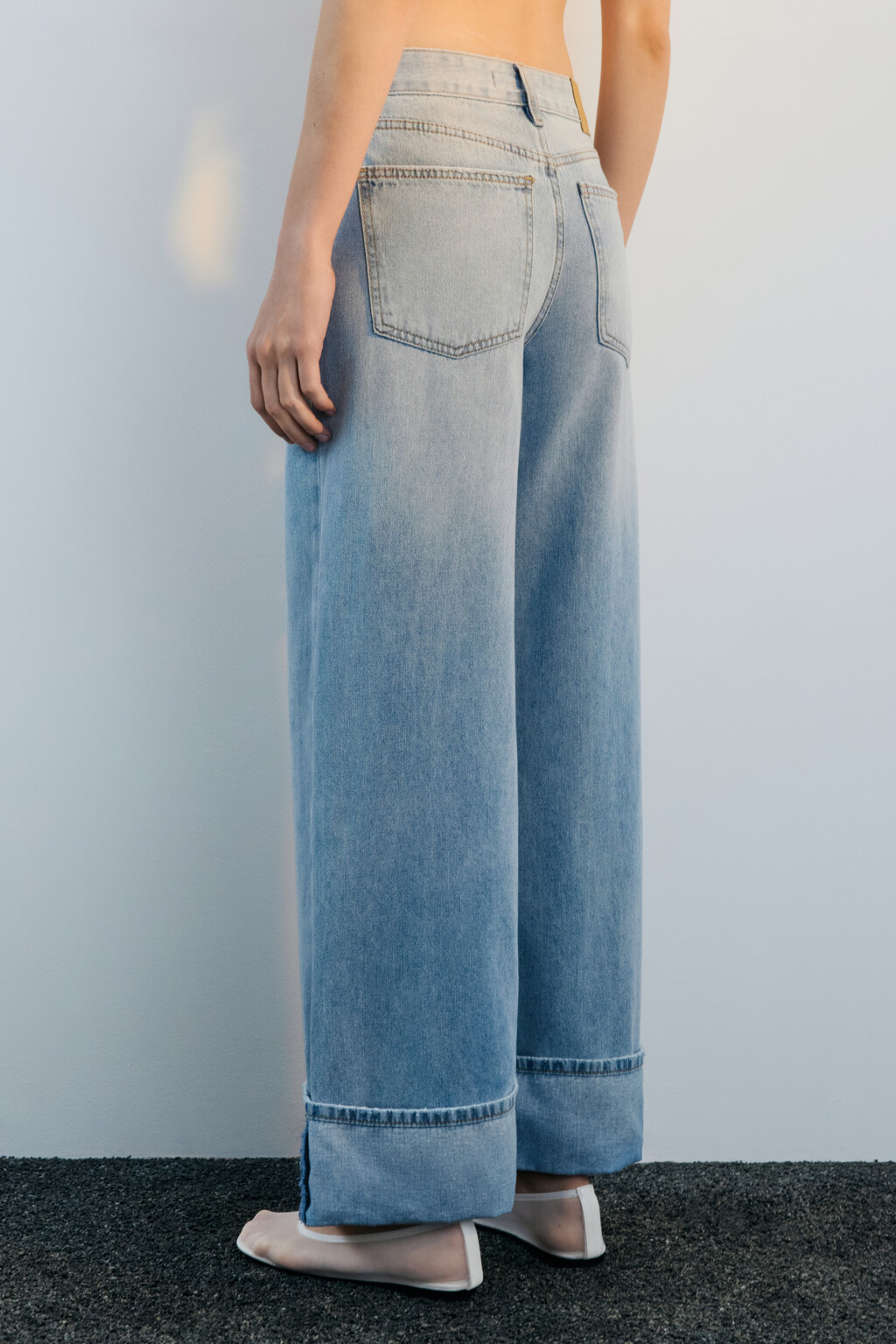 Джинсы wide leg широкие с подворотами - цвет голубой - 3