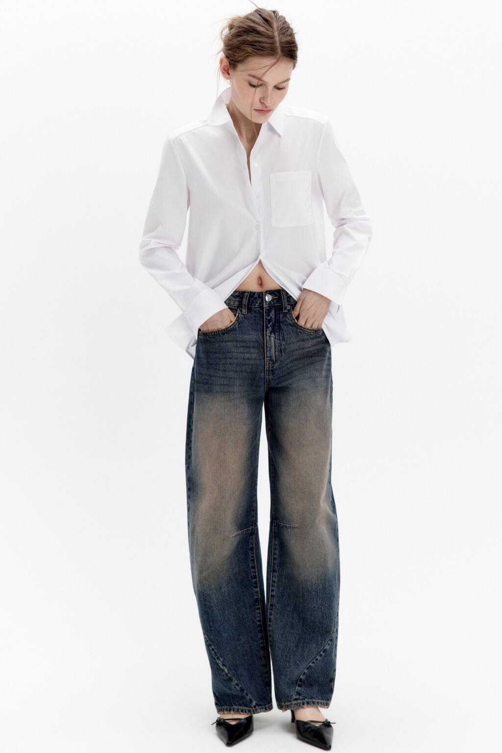 Джинсы barrel fit с высокой посадкой - цвет темный тинт - 1