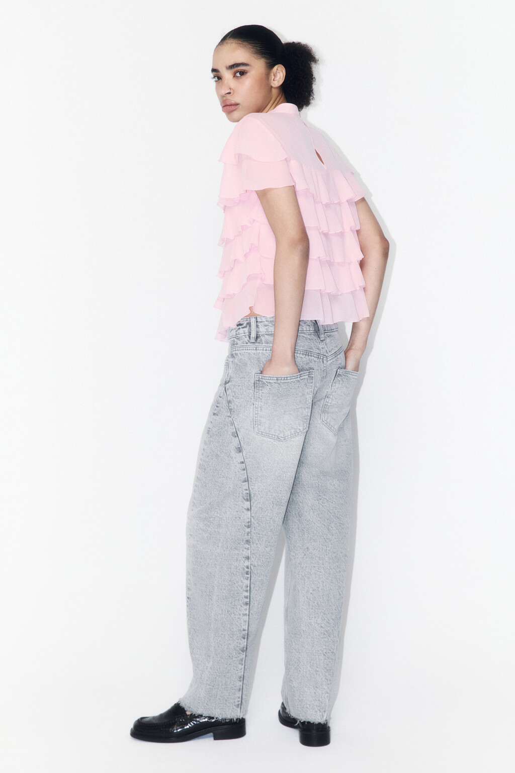 Джинсы barrel fit с открытыми срезами - цвет серый - 1