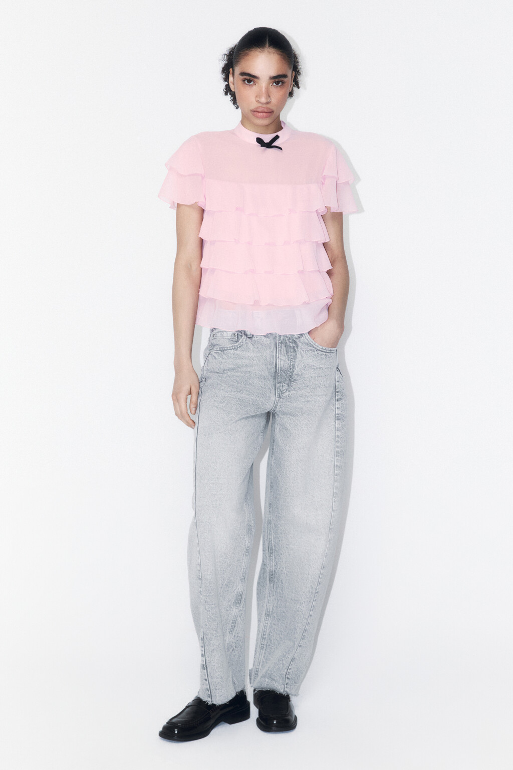 Джинсы barrel fit с открытыми срезами - цвет серый - 4