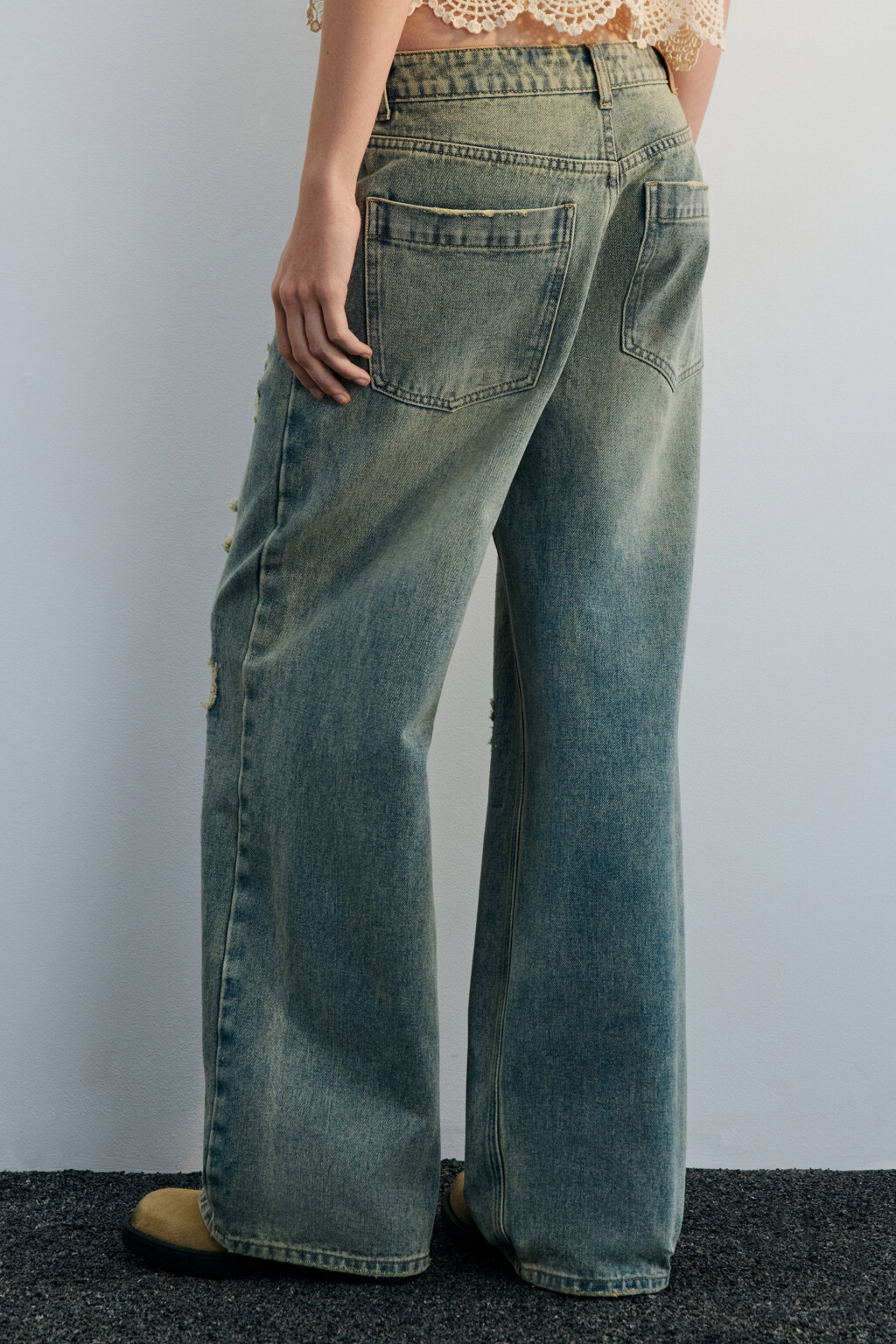 Джинсы baggy fit широкие рваные - цвет темный тинт - 4