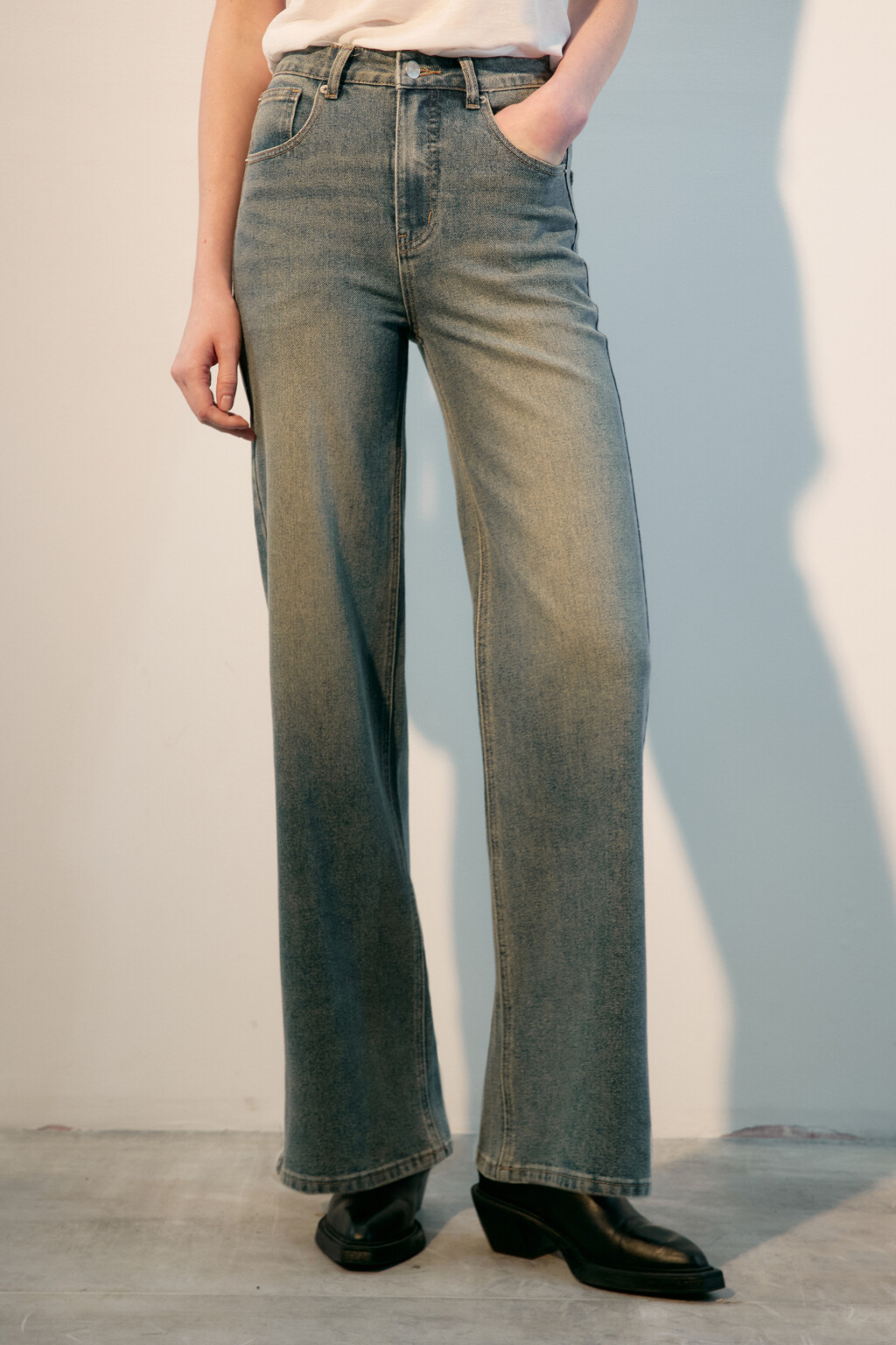 Джинсы широкие с высокой посадкой - цвет темный тинт - 2