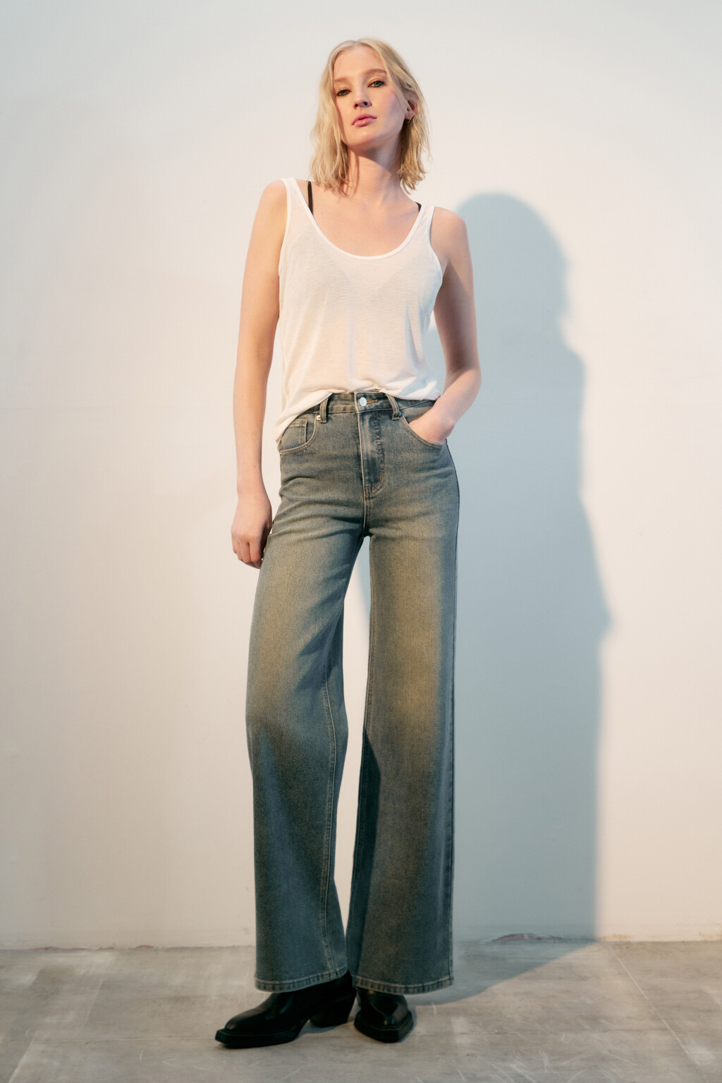 Джинсы широкие с высокой посадкой - цвет темный тинт - 4