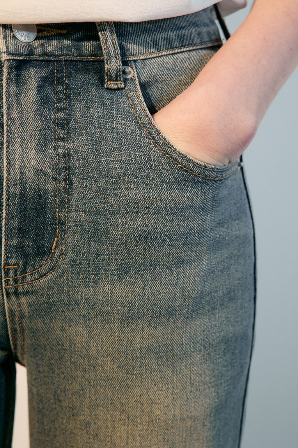 Джинсы широкие с высокой посадкой - цвет темный тинт - 6